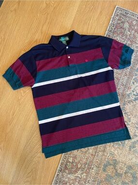 Vintage 90s Knights of the Round Table Striped Polo Shirt | Men’s Medium